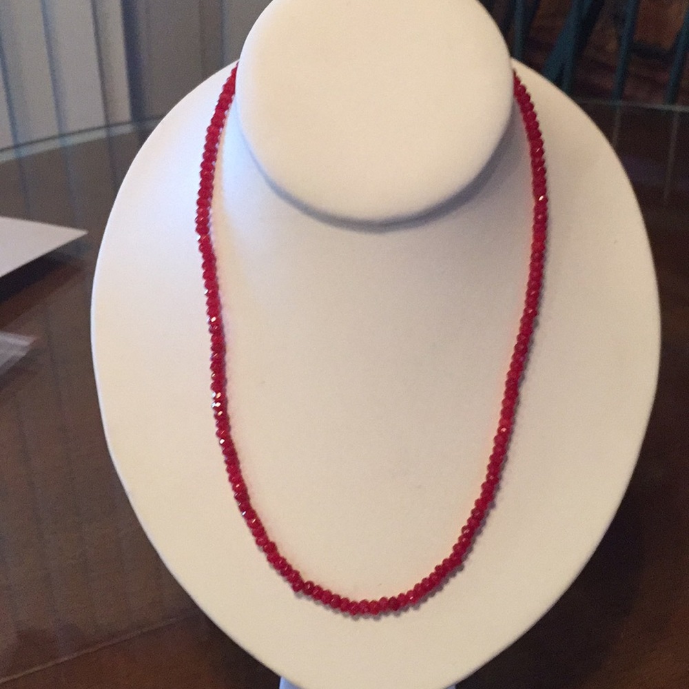 Brazilian Red Ruby Faceted Gem Bead Necklace 18"